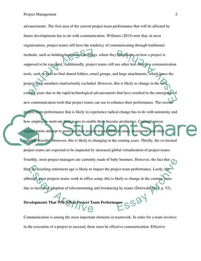 Developments that Affect Team Performance