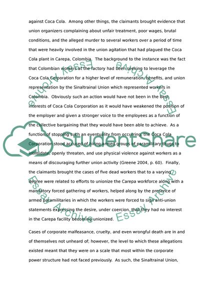 Coca Cola and the Colombian Sinaltrainal Lawsuit