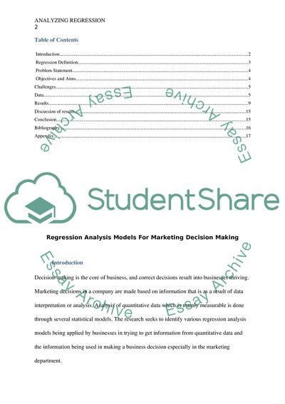 Regression Analysis Models for Marketing Decision Making
