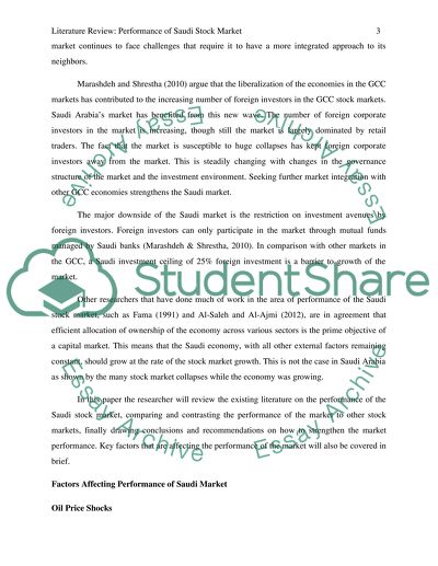 Performance of Saudi Stock Market