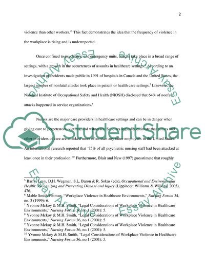 Workplace Violence in U.S. Health Care Settings