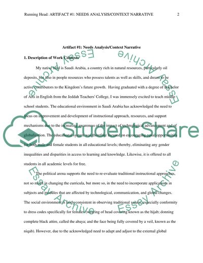 Artifact #1: Needs Analysis/Context Narrative