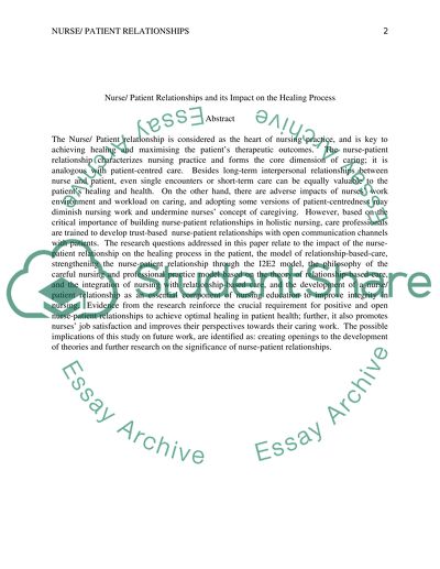 Nurse/Patient Relationships and Its impact on the healing process