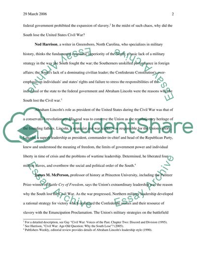 The United States Civil War: Why the South Lose