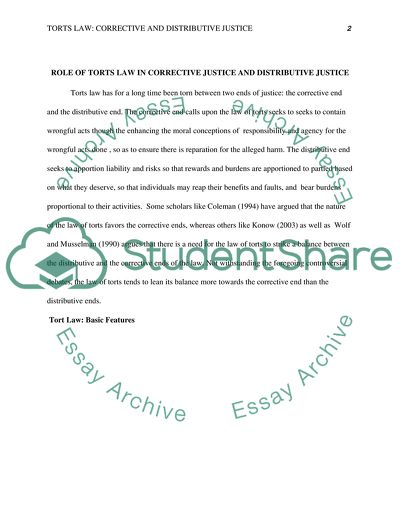 Role of Torts Law in Corrective Justice and Distributive Justice