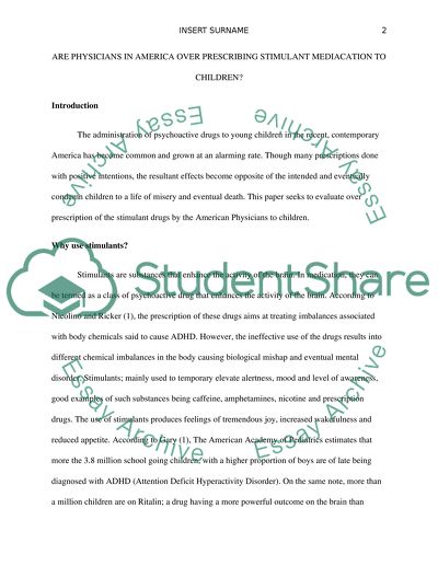 Stimulant Medication to Children in America