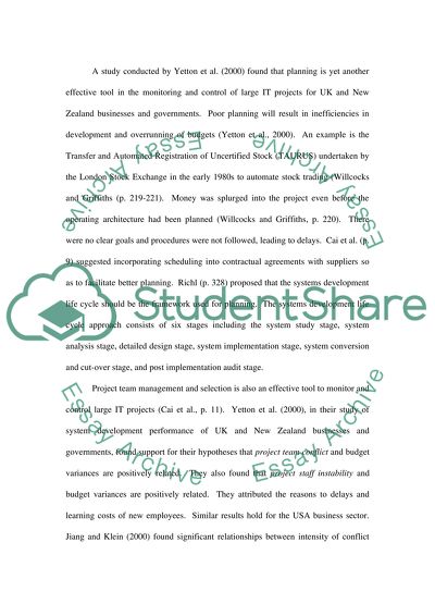 The Monitoring and Control of Large IT Projects