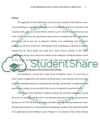 Applying Lean Methodologies in Private Dental Practice