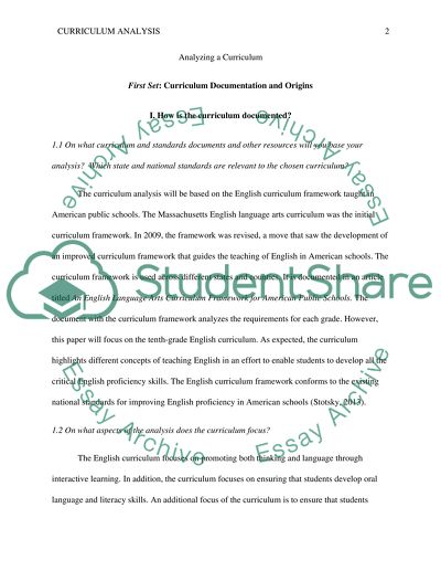 Curriculum Documentation and Origins