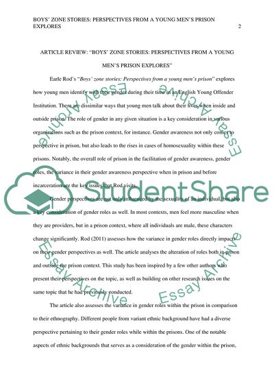 The Lives of Young Men Inside and Outside the Prison: Rods Analysis of Gender Considerations