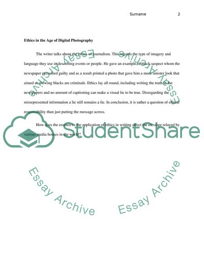 Ethics in the Age of Digital Photography