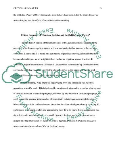 Emotion, Decision and the Orbitofrontal Cortex and the Influence of Arousal