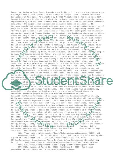 Business Resilience and Earthquake in Tokyo