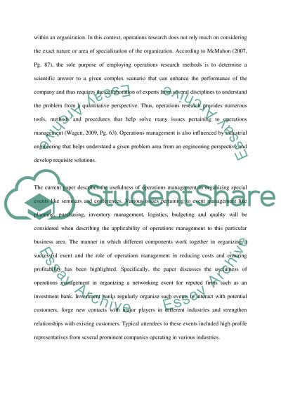 Operational Management Business Plan of a Special Event