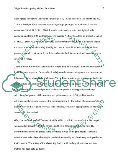 Virgin Blue Budgeting Method for Advert