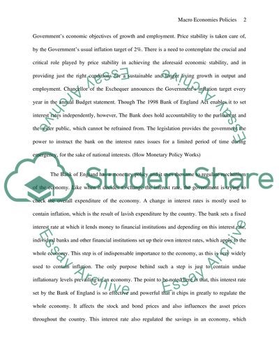 Macro-Economic Policies Adopted by the Bank of England