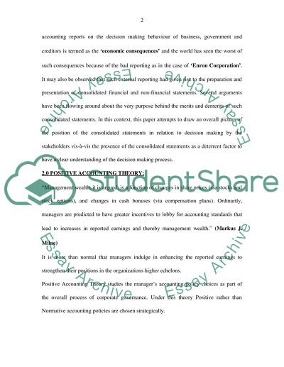 Reasons for Firms to Adopt Consolidated Financial Reporting