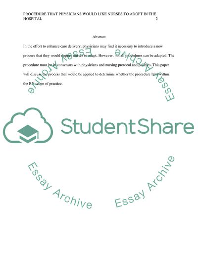 Procedure that Physicians Would Like Nurses to Adopt in the Hospital