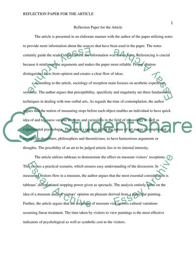 Reflection on the Article in Art