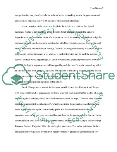 Evaluation of an Article Small Change by Malcolm Gladwell