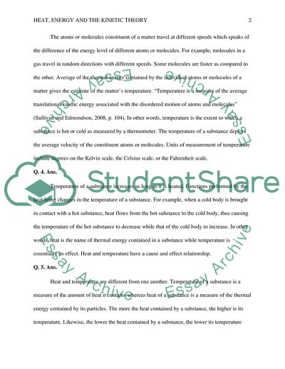 Heat, Energy and the Kinetic Theory