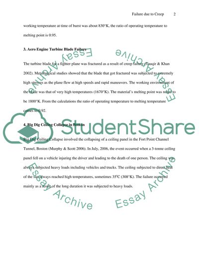 Find 4 examples of failure due to creep that are relevant to the transport industries