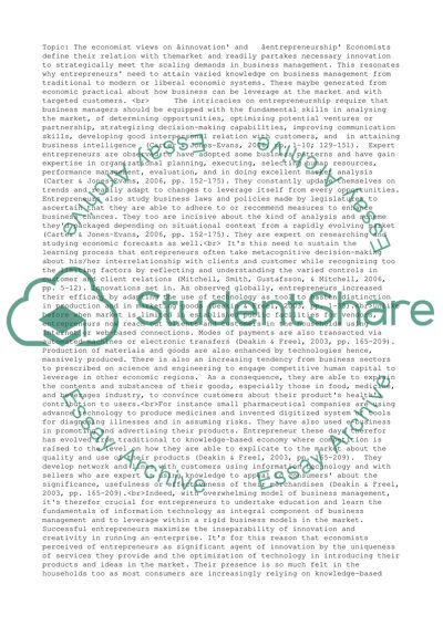 Entrepreneurship----Economists views on the innovation and entrepreneurship