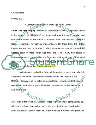 A Comparison between Gandhi and Albert Camus