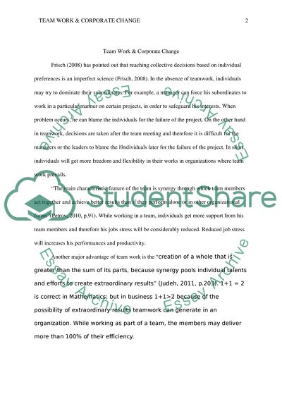 Teamwork in companies and corporate change