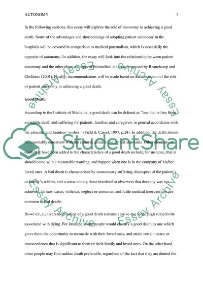 The Role that Autonomy Plays in Achieving a Good Death