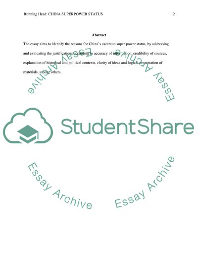 Ascent to Superpower Status of the China