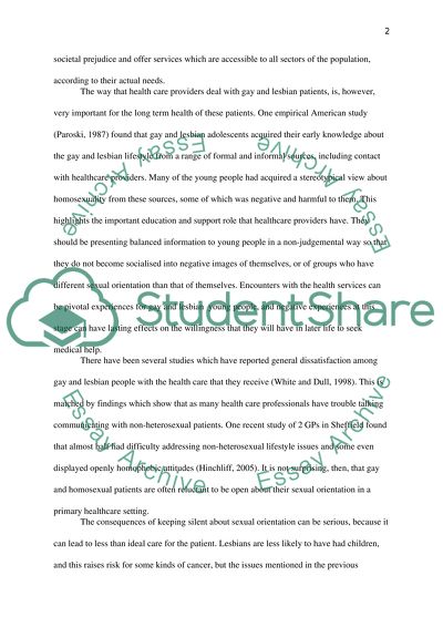 Access To Health Services For Lesbian And Gay People