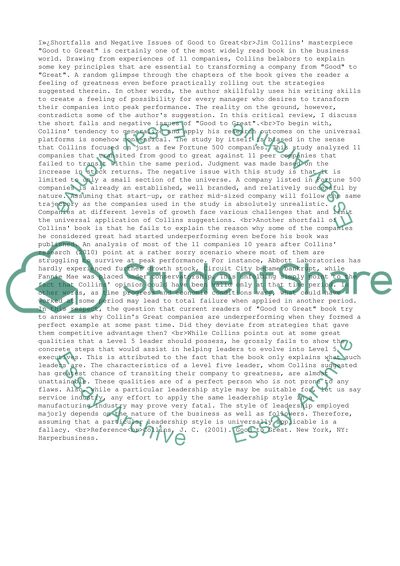 Shortfalls and Negative Issues of Jim Collins Good to Great