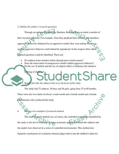 Literature Evaluation1 Transmission of Aggression Through Imitation Of Aggrressive Models