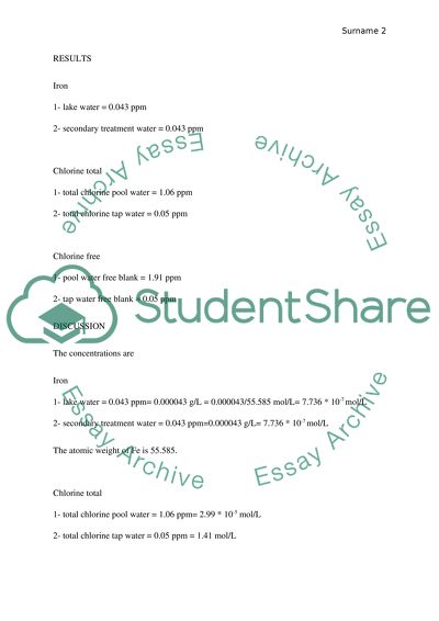 Concentration of Iron and Chlorine in Water Samples