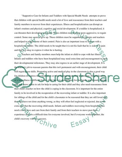 Supportive Care for Infants and Toddlers with Special Health Needs