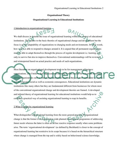 Organisational Learning in Educational Institutions