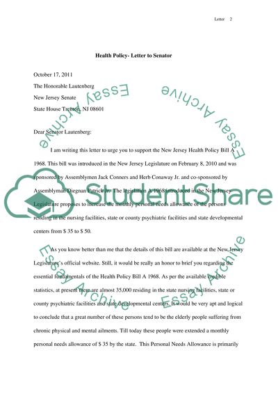 Health Policy- Letter to Senator