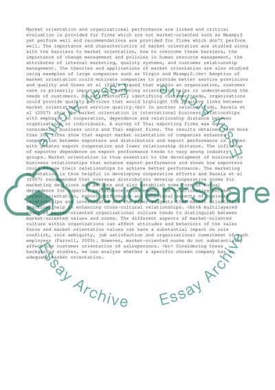 The Extent the Organization Is Market Orientated