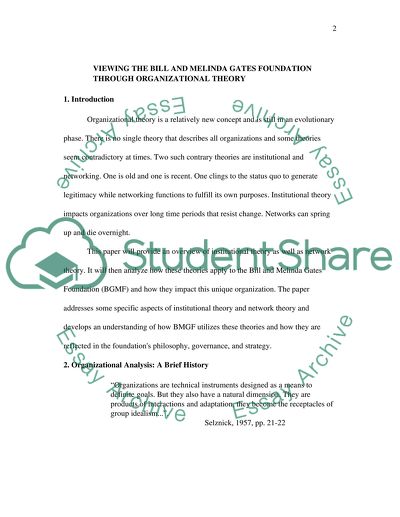 Viewing The Bill And Melinda Gates Foundation Through Organizational Theory