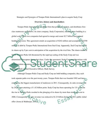 Strategies and Synergies of Tempur-Pedic Internationals plan to acquire Sealy Corp