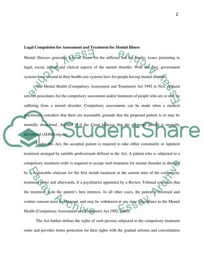 Legal Compulsion for Assessment and Treatment for Mental Illness