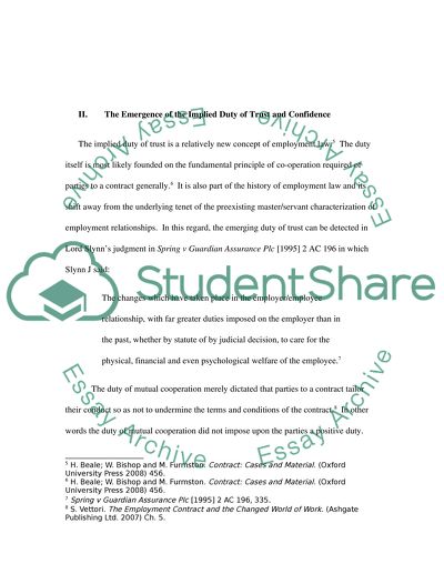 The Implied Duty of Trust Concerning Contracts of Employment