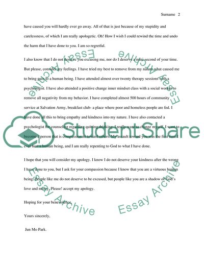 Apology letter for an assault happened two years ago