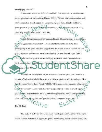 Ethnography interviewing Parents who encourage their children to play aggressive sports