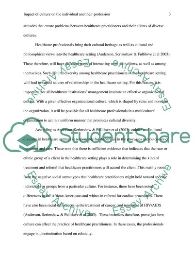 Impact of Culture on the Individual and Their Profession