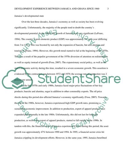 A comparative overview of the development experience between Jamaica and Ghana since 1960