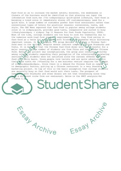 SWOT Analysis of Chinese Fast-food