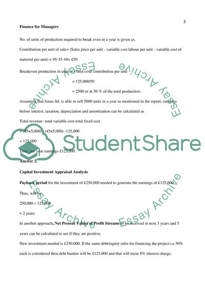 Finance Analysis of Jones Limited(small, specialist marine engineering company based in Aberdeen)