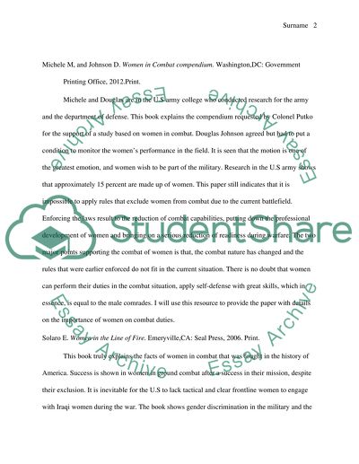 Women in Military Services and Combat Duties